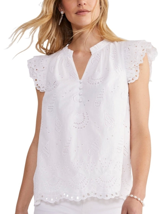 Vineyard Vines Tops - Vineyard Vines 100% Cotton White Eyelet Flutter Sleeve Top Size L